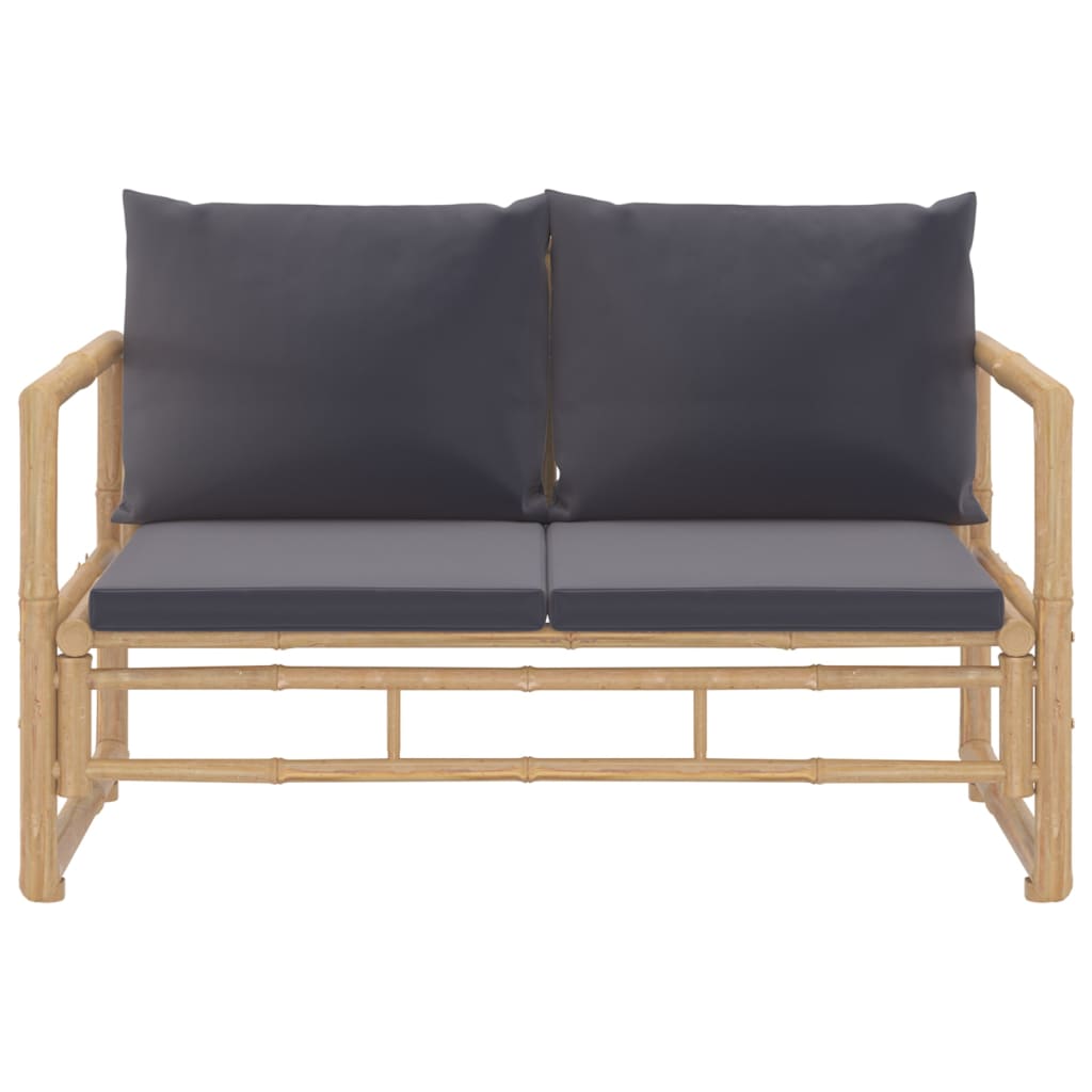 vidaXL 2pcs conj. lounge de jardim bambu c/ almofadões cinzento-escuro