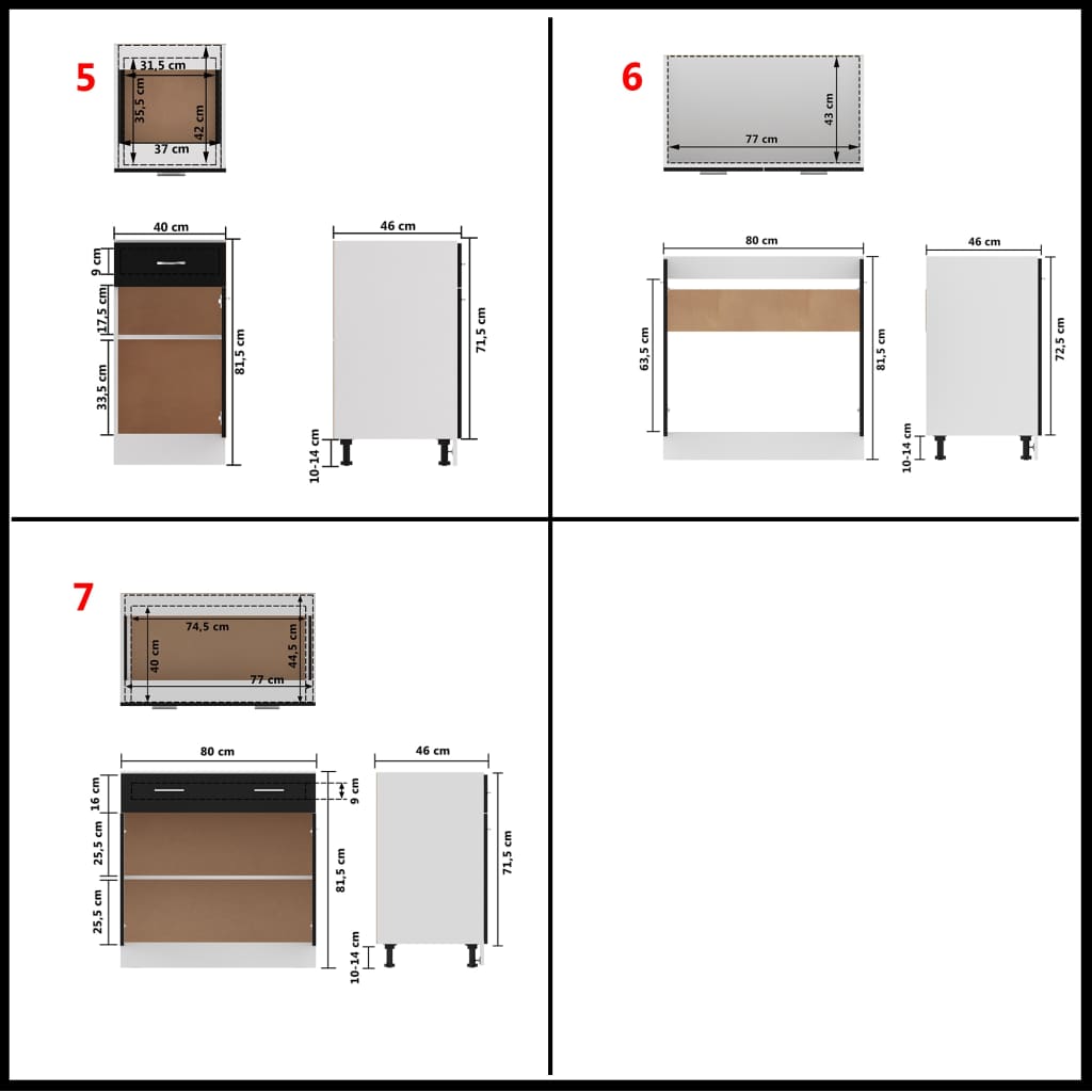 vidaXL 7 pcs conjunto armários de cozinha derivados de madeira preto