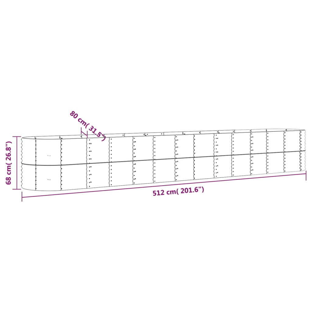 vidaXL Canteiro elevado jardim 512x80x68cm aço revestido a pó prateado