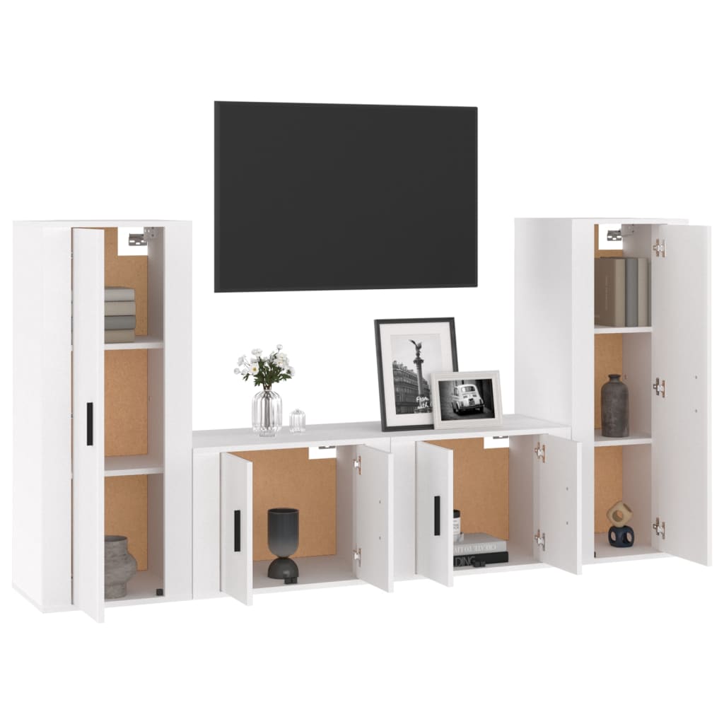 vidaXL 4 pcs conjunto móveis de TV madeira processada branco brilhante