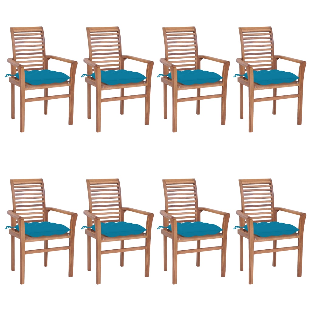 vidaXL Cadeiras de jantar 8 pcs c/ almofadões azul-claro teca maciça