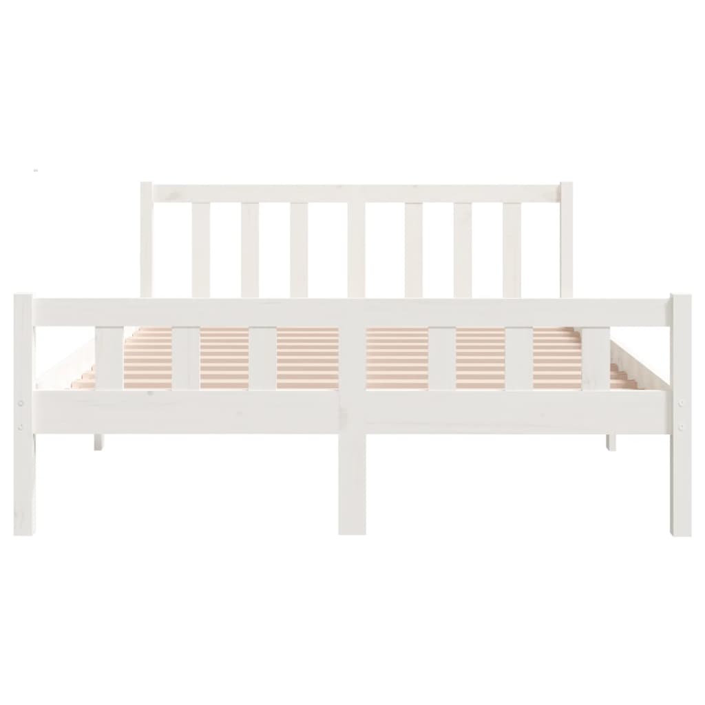 vidaXL Estrutura de cama casal 135x190 cm madeira maciça branco