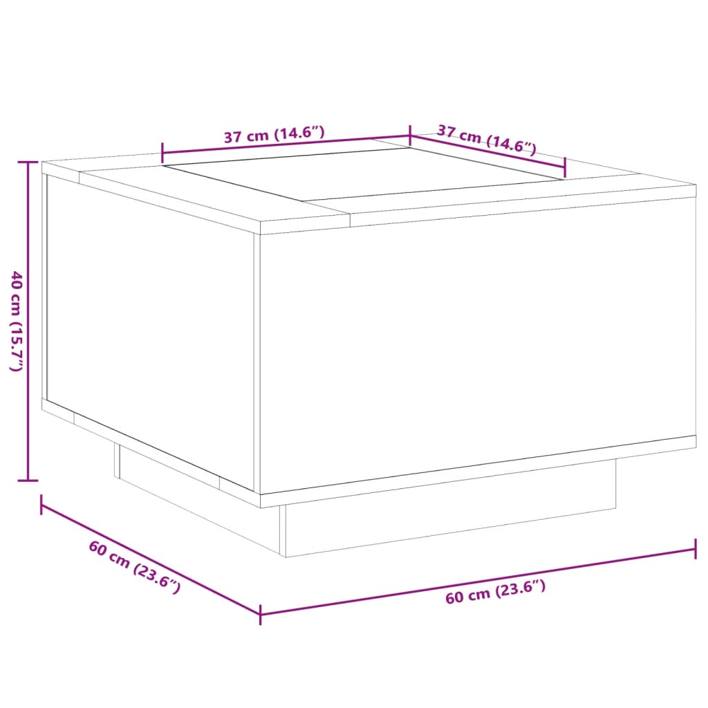 vidaXL Mesa de centro c/ LEDs 60x60x40cm contraplacado preto brilhante