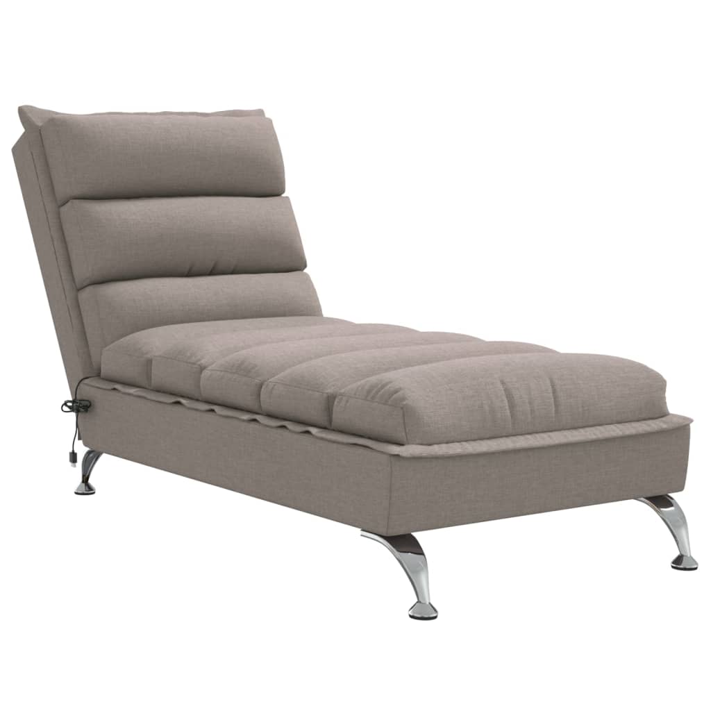 vidaXL Chaise lounge massagem c/ almofadões tecido cinza-acastanhado