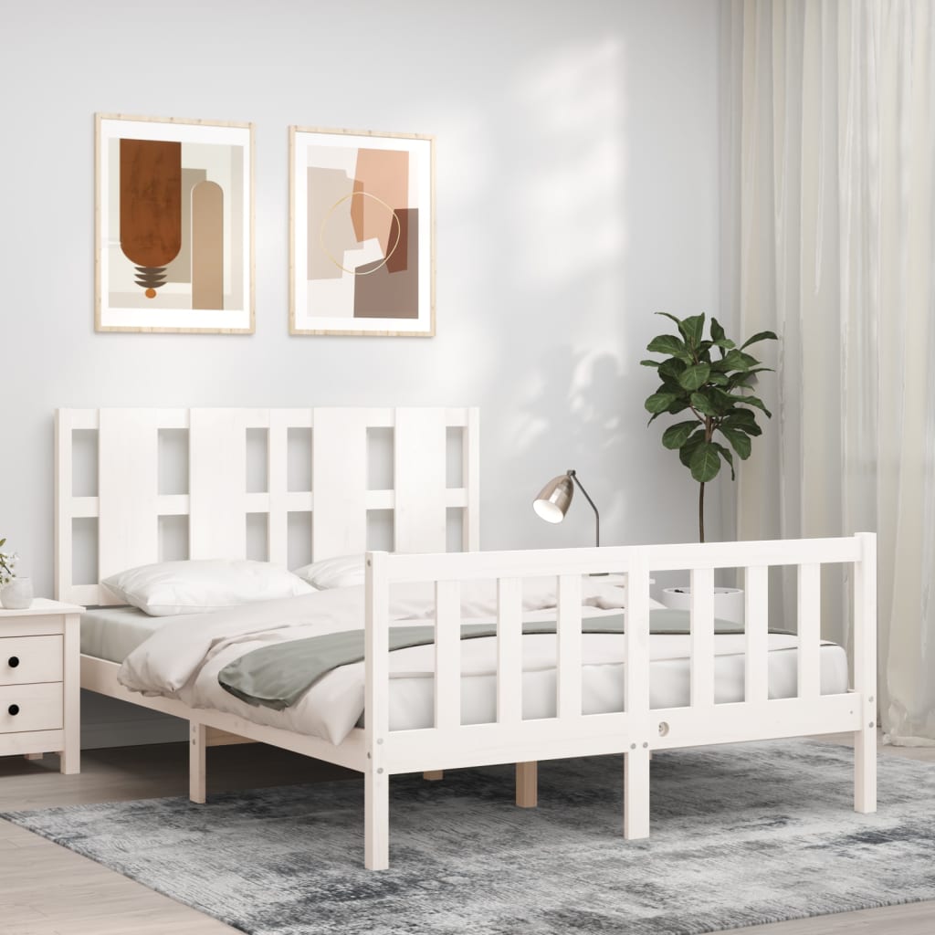 vidaXL Estrutura de cama com cabeceira 140x200cm madeira maciça branco