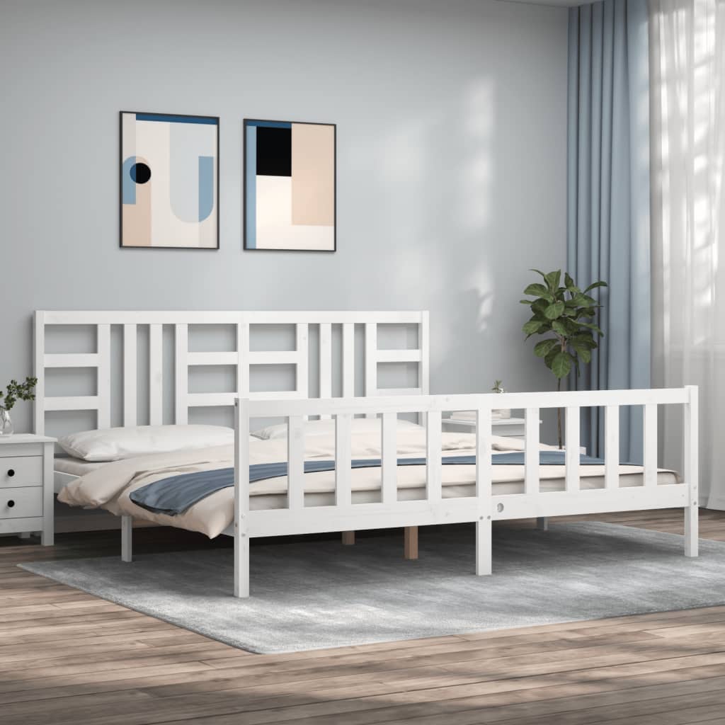 vidaXL Estrutura de cama com cabeceira 200x200cm madeira maciça branco