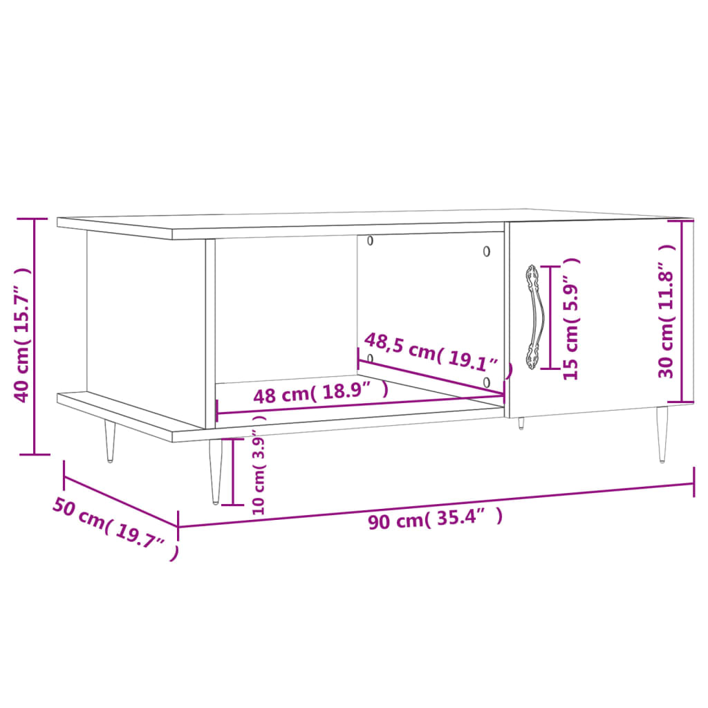 vidaXL Mesa de centro 90x50x40 cm madeira processada branco brilhante