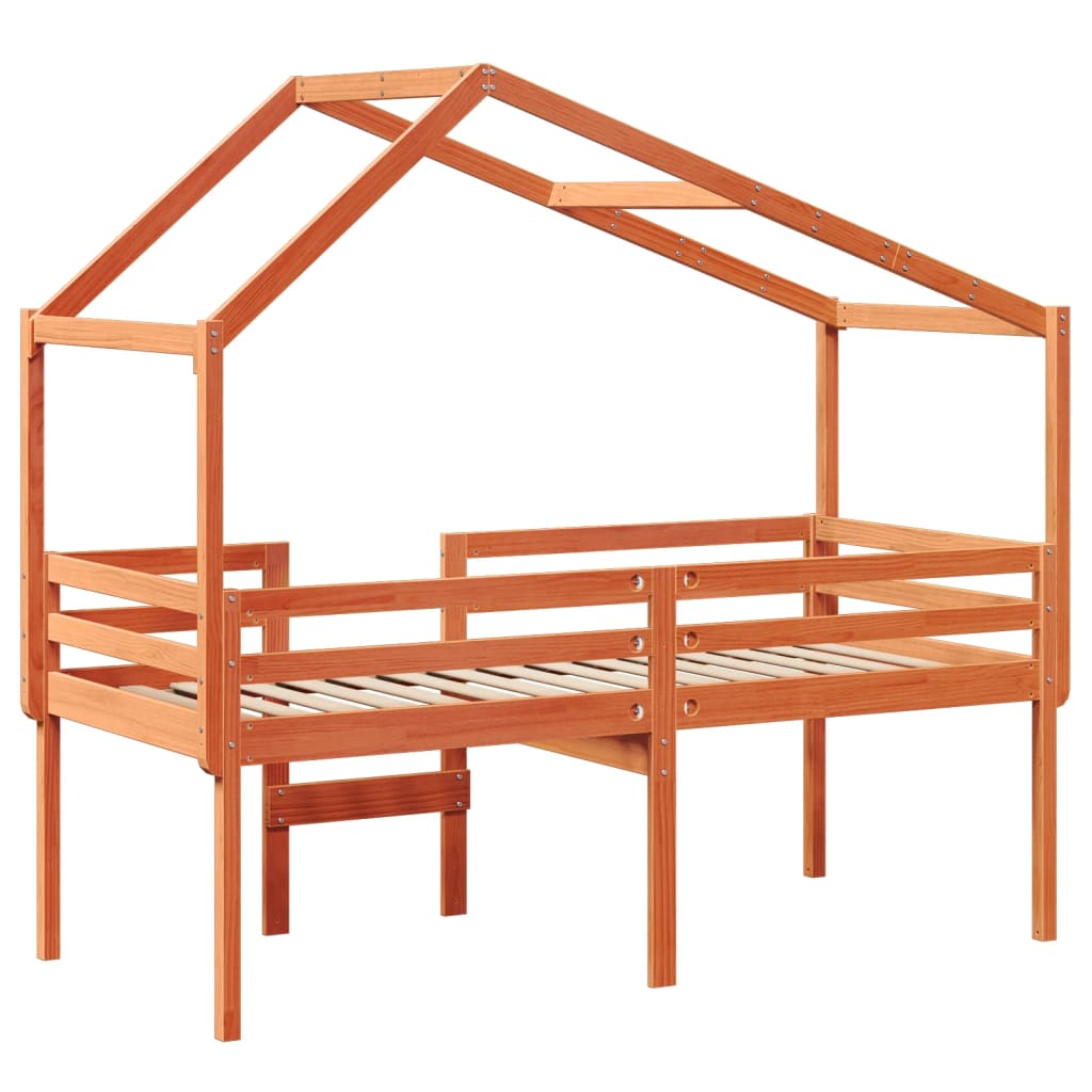 vidaXL Cama alta com telhado 75x190 cm pinho maciço castanho-mel