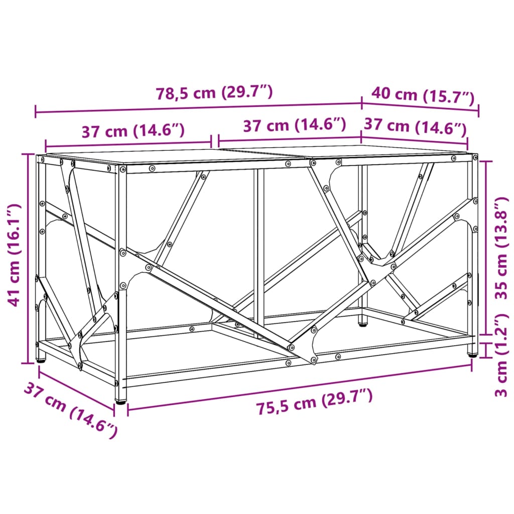 vidaXL Mesa de centro c/ topo em vidro transparente 78,5x40x41 cm aço