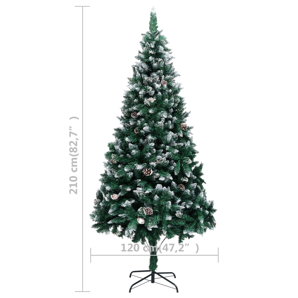 vidaXL Árvore Natal artificial pré-iluminada c/ bolas e pinhas 210 cm