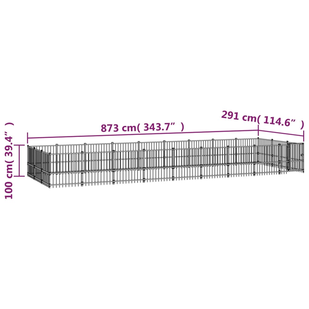 vidaXL Canil de exterior 25,4 m² aço