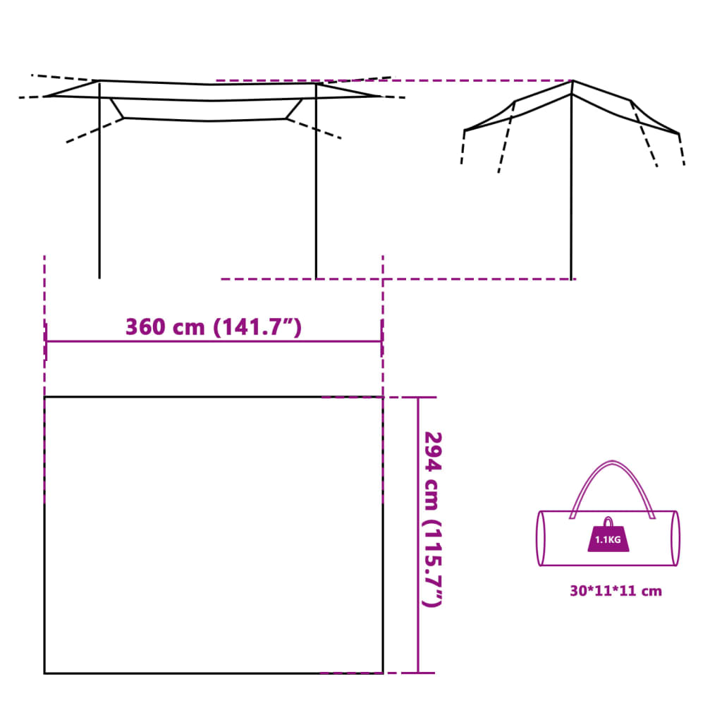 vidaXL Lona de campismo 360x294 cm impermeável cinzento e laranja