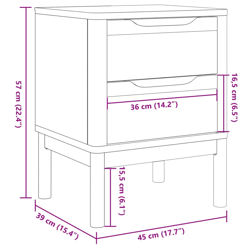 vidaXL Mesa de cabeceira 45x39x57 cm madeira de pinho maciça branco