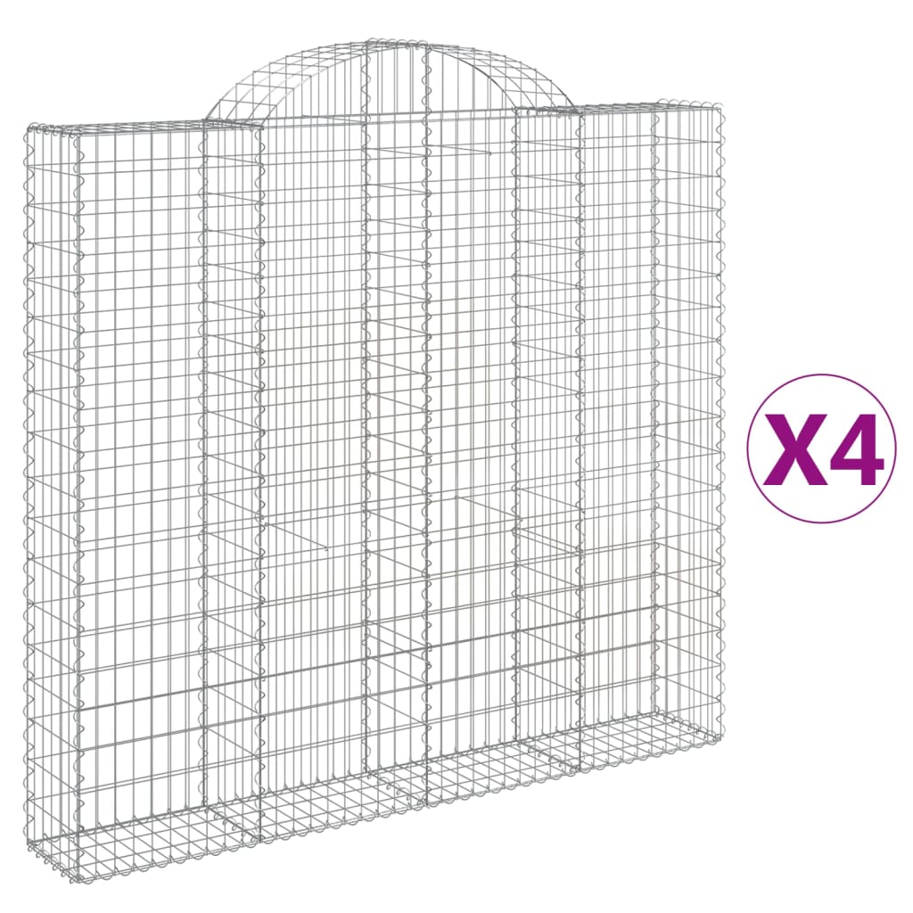 vidaXL Cestos gabião arqueados 4pcs 200x30x180/200cm ferro galvanizado