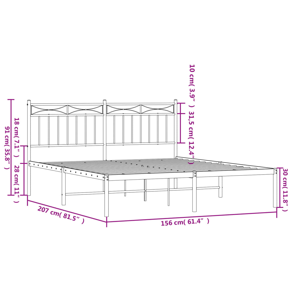 vidaXL Estrutura de cama com cabeceira 150x200 cm metal branco