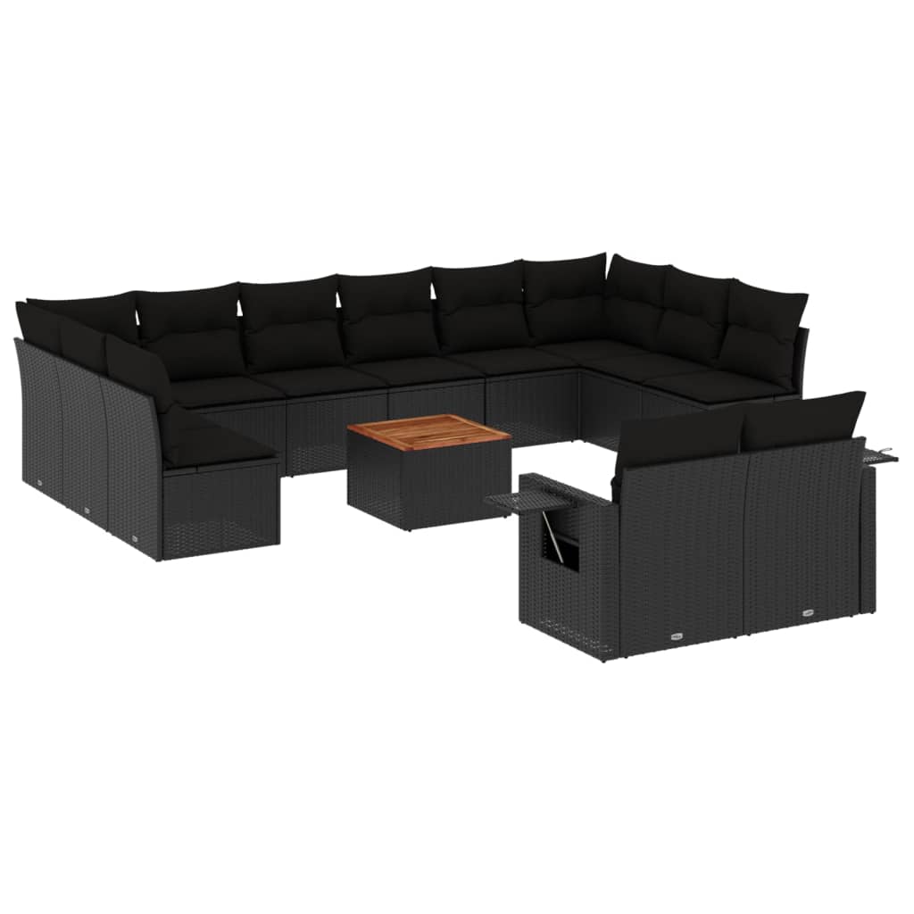 vidaXL 13 pcs conjunto de sofás de jardim com almofadões vime PE preto