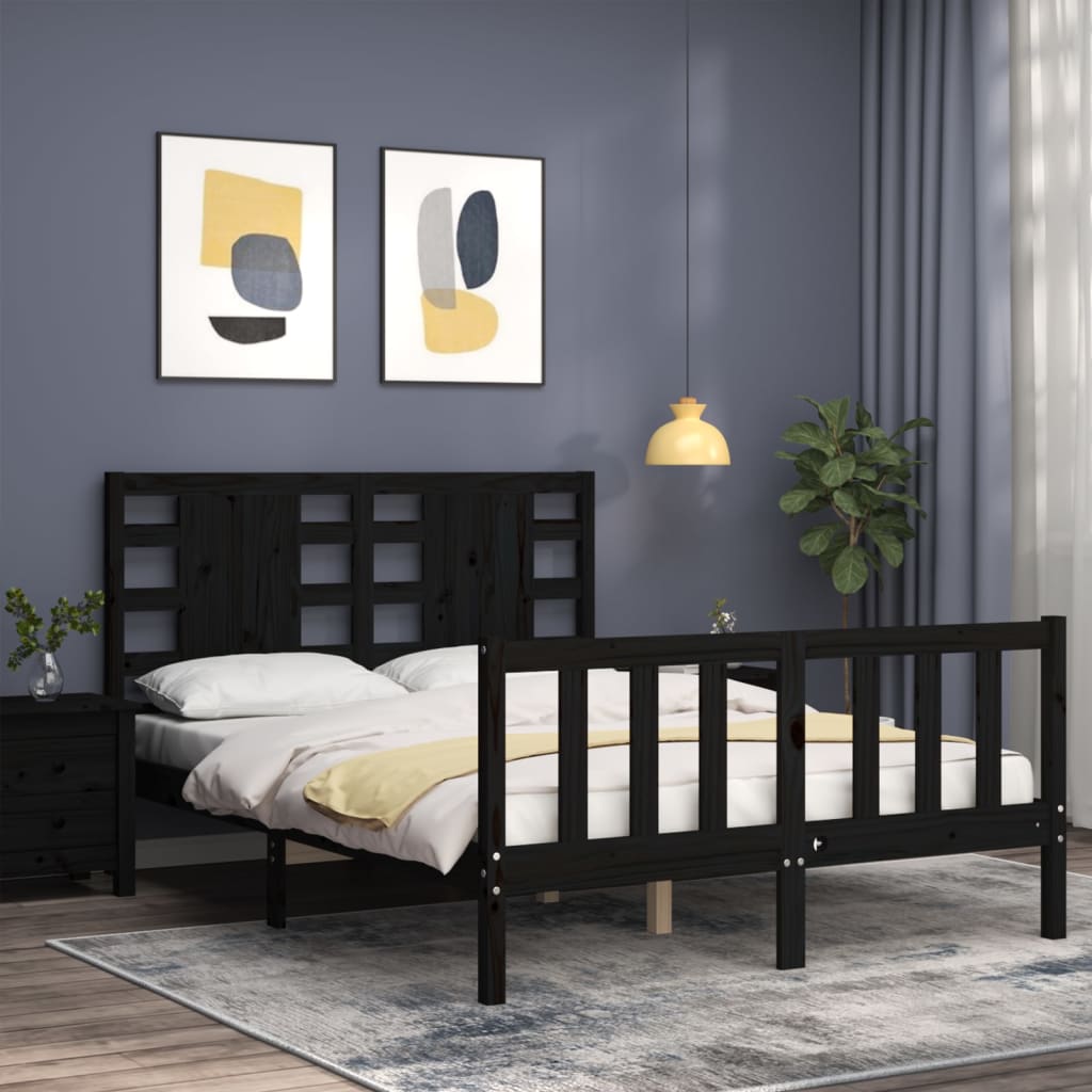 vidaXL Estrutura de cama com cabeceira 120x200cm madeira maciçao preto