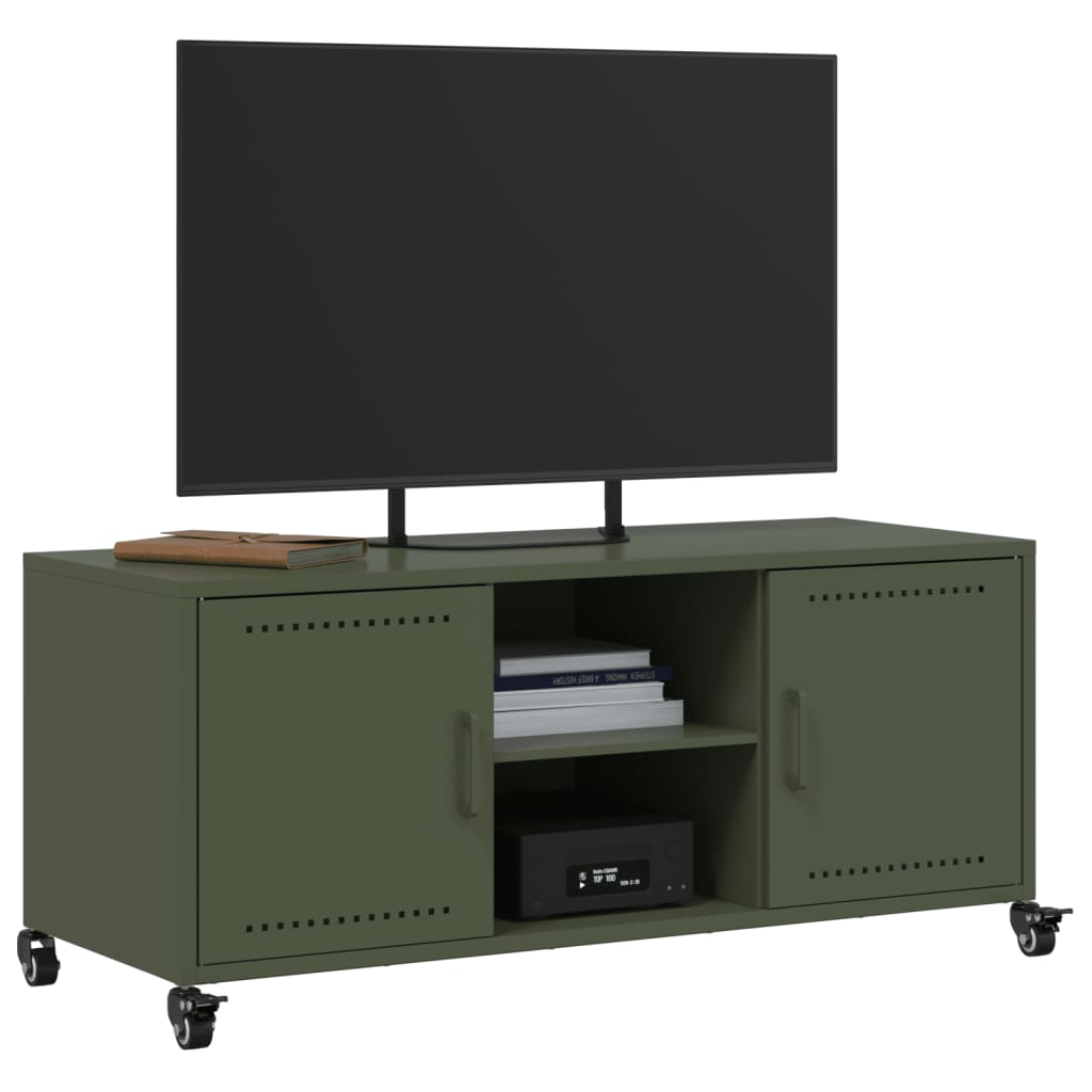 vidaXL Móvel de TV 100,5x39x43,5 cm aço verde-azeitona