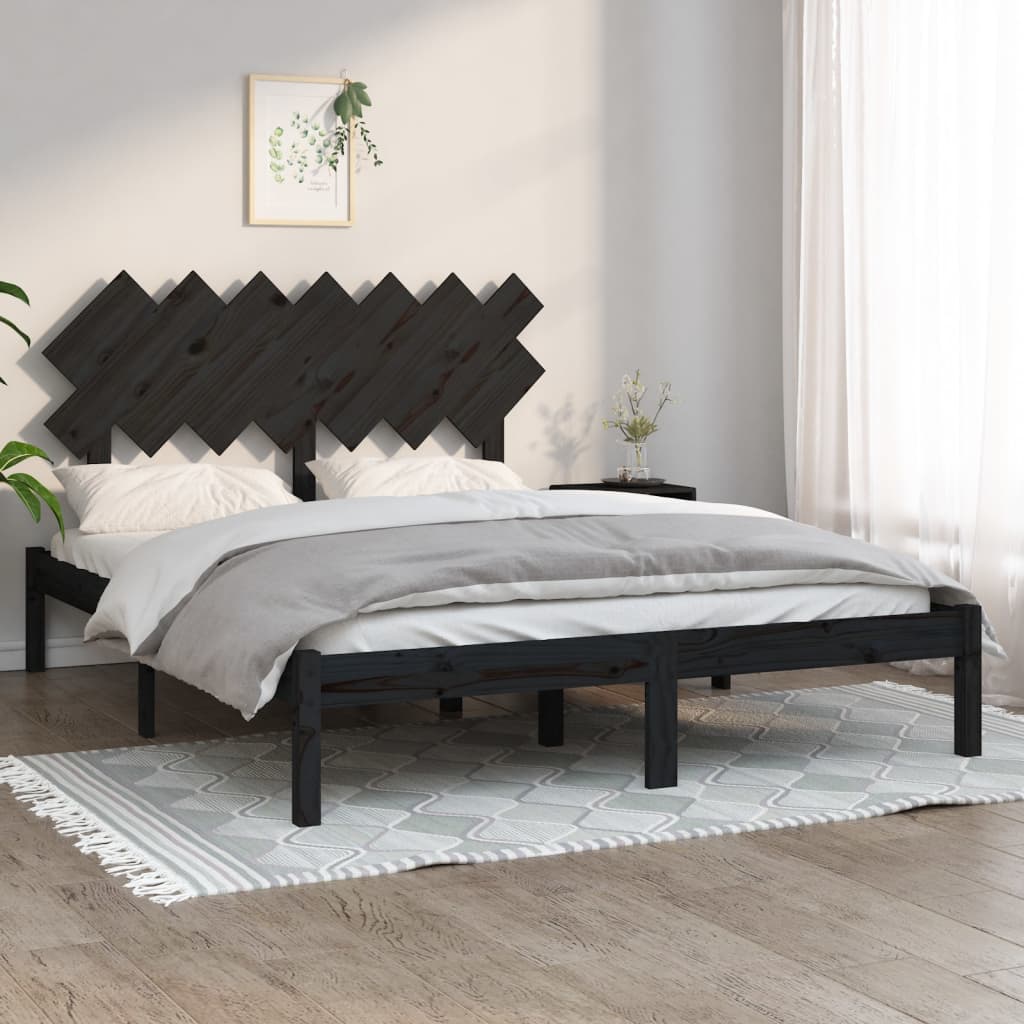 vidaXL Estrutura de cama 140x190 cm madeira maciça preto