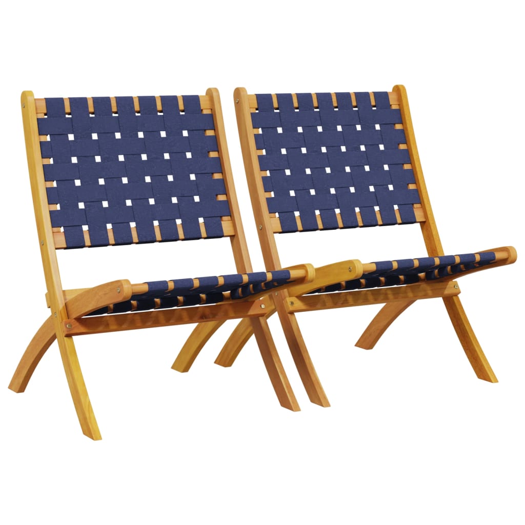 vidaXL Cadeiras jardim dobráveis 2pcs acácia maciça/tecido azul-escuro