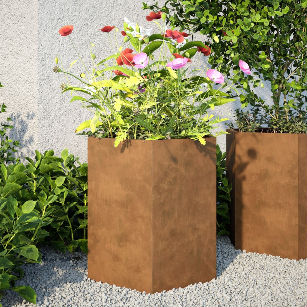 vidaXL Vaso/floreira de jardim hexagonal 46x40x45 cm aço corten