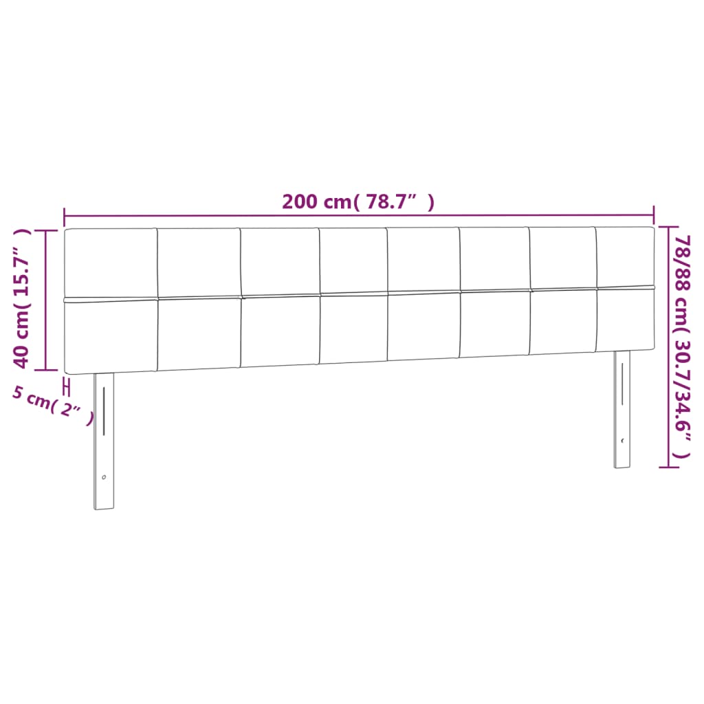 vidaXL Cabeceira de cama c/luzes LED veludo 200x5x78/88cm cinza-escuro