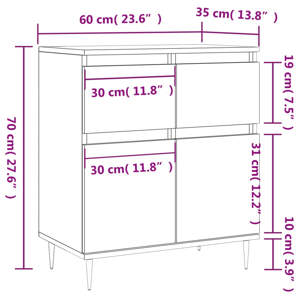 vidaXL Aparador 60x35x70 cm derivados de madeira cinzento sonoma