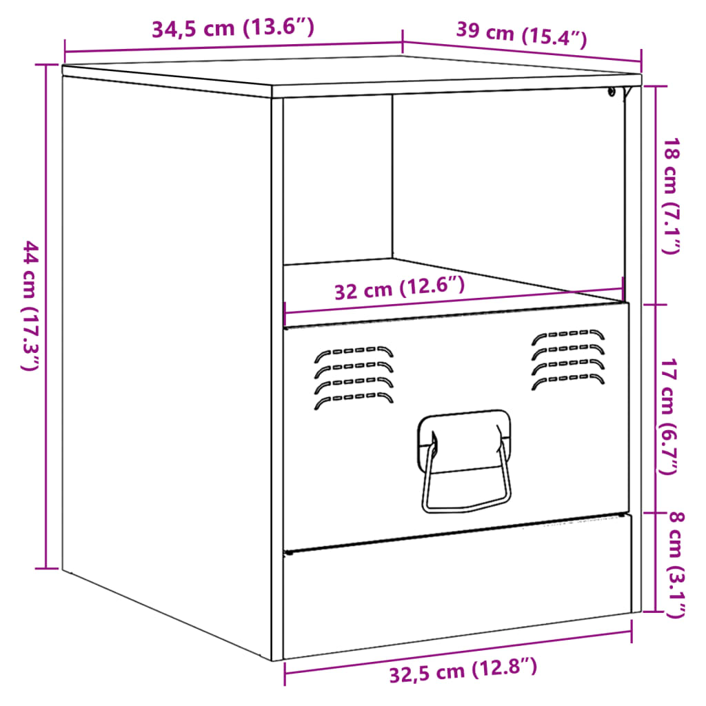 vidaXL Mesa de cabeceira 34,5x39x44 cm aço rosa