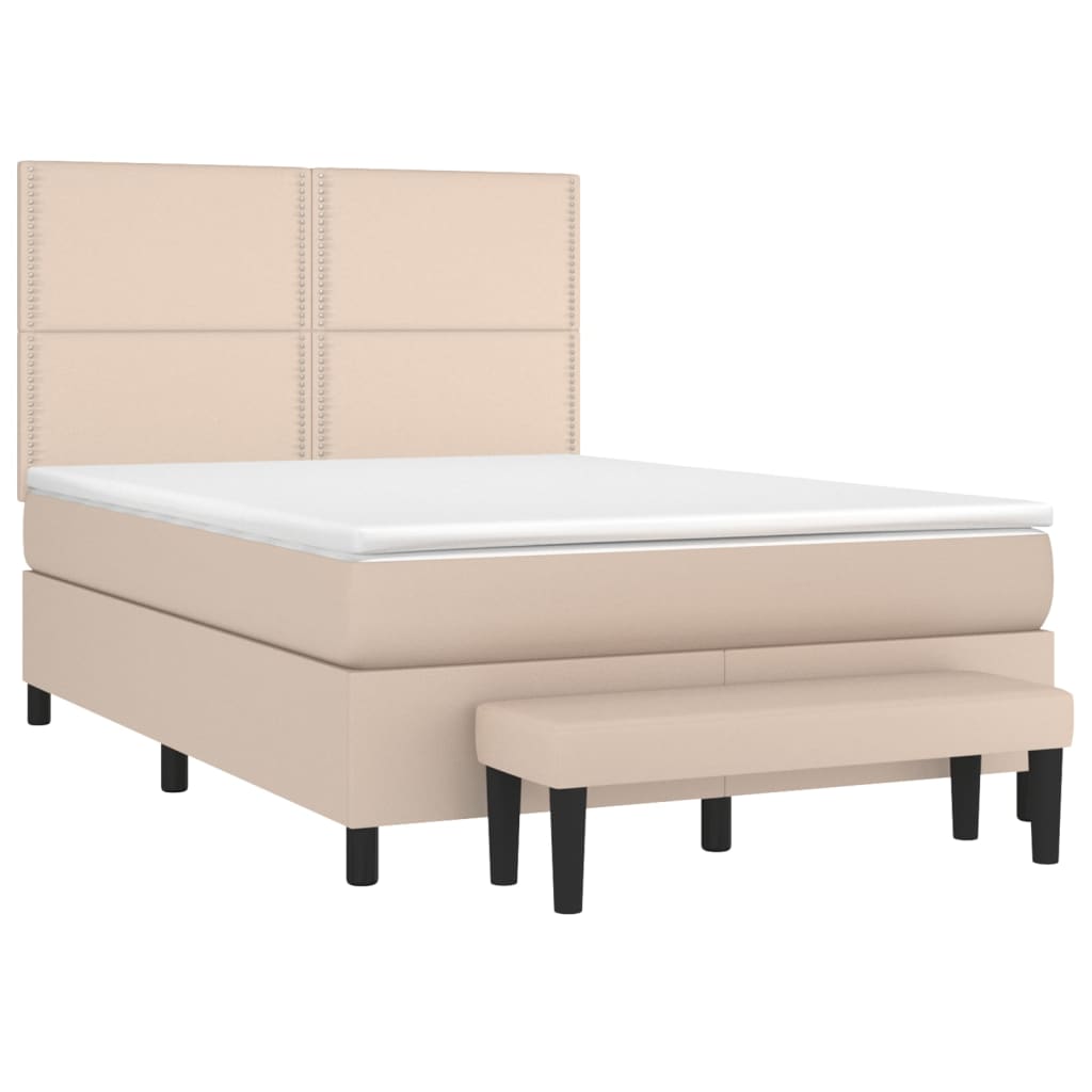 vidaXL Cama com molas/colchão 140x190 cm couro artificial cappuccino