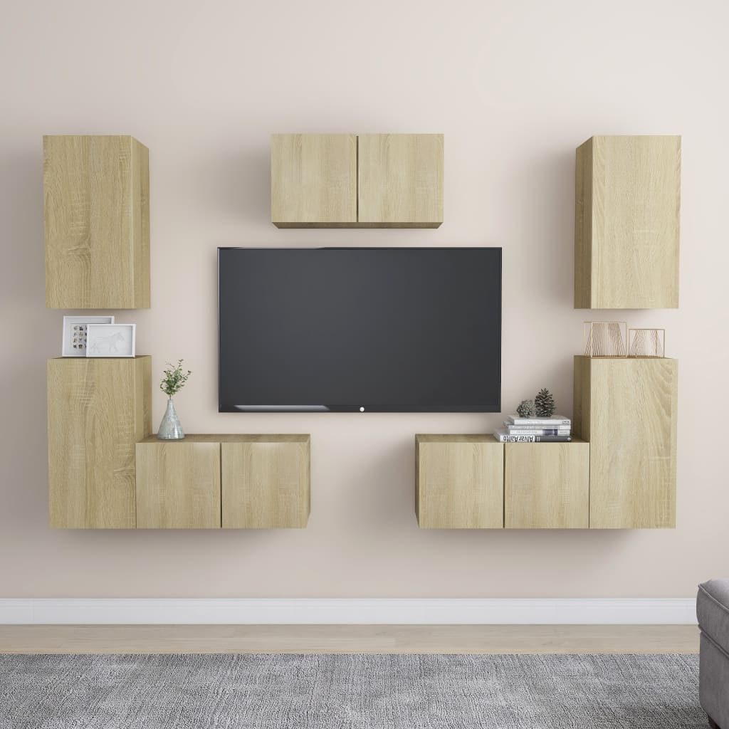 vidaXL 7pcs conjunto móveis de TV derivados de madeira carvalho sonoma