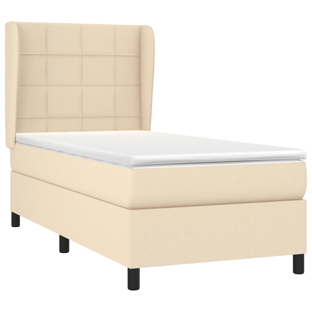 vidaXL Cama com molas/colchão 90x190 cm tecido cor creme