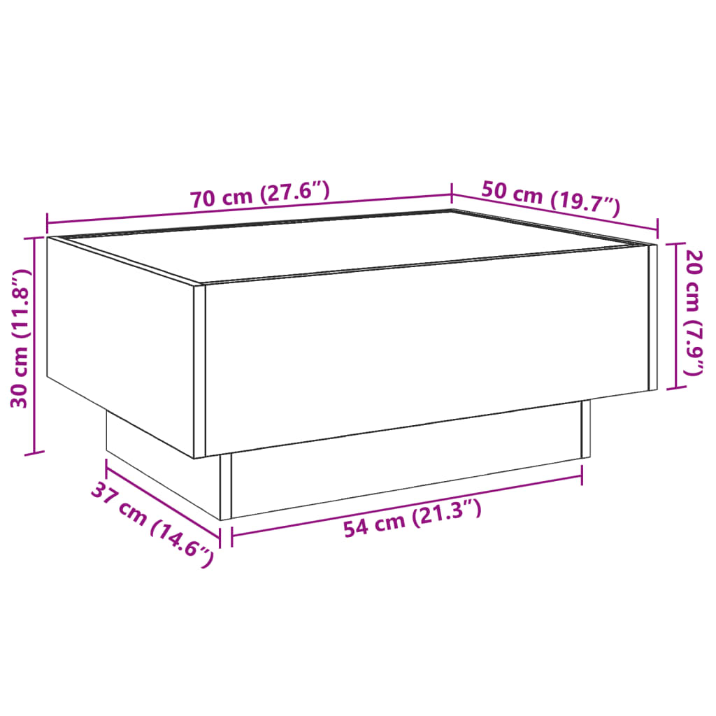 vidaXL Mesa de centro c/ LEDs 70x50x30 cm derivados de madeira