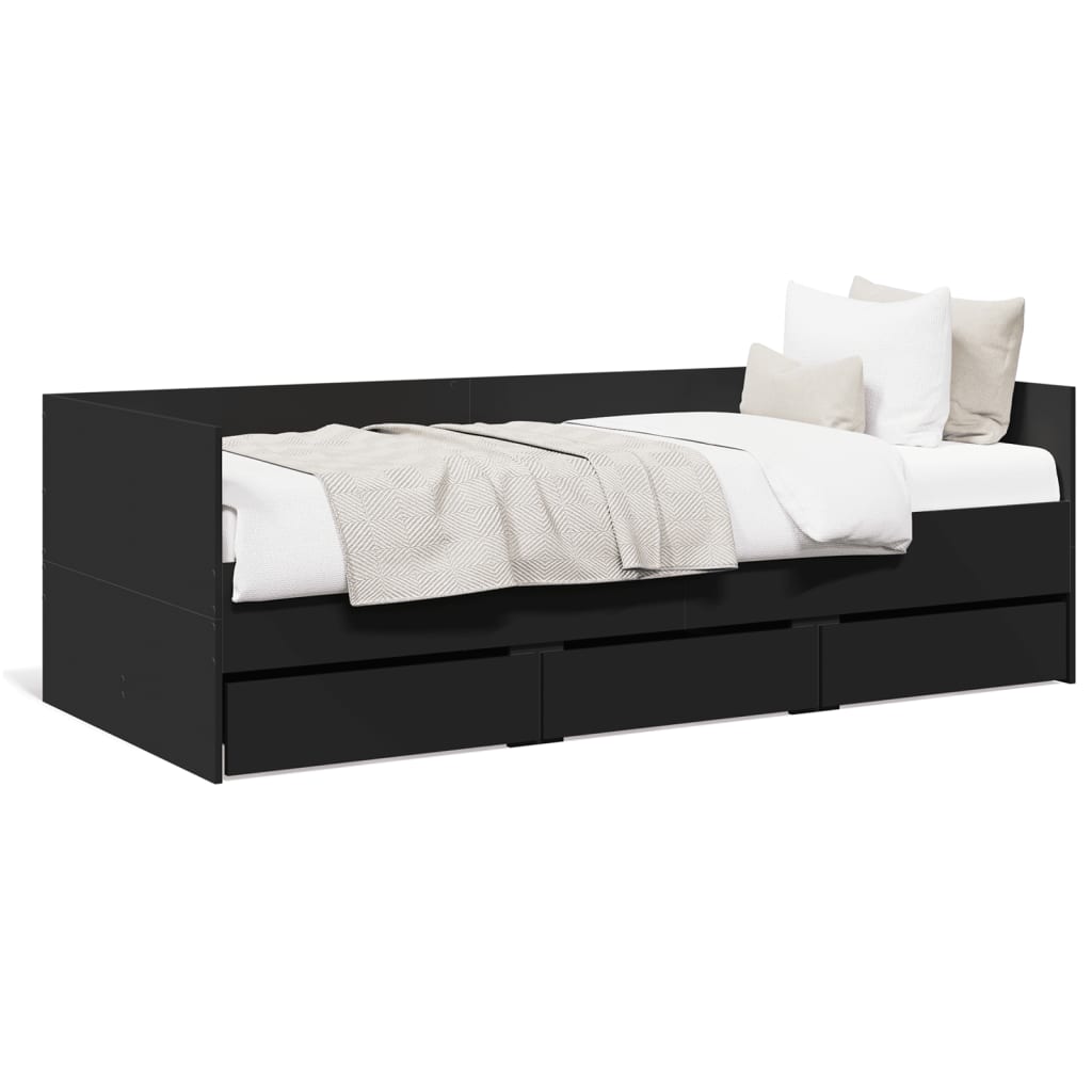 vidaXL Sofá-cama com gavetas sem colchão 75x190 cm preto