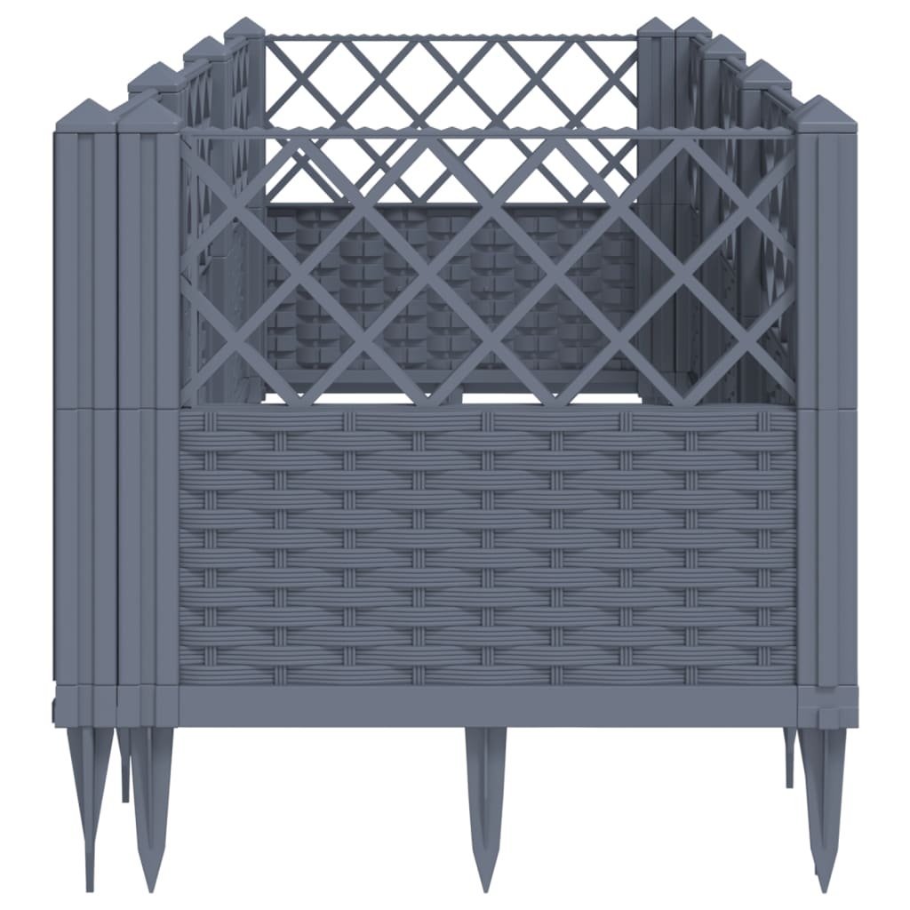 vidaXL Vaso/floreira de jardim c/ estacas 123,5x43,5x43,5 cm PP cinza