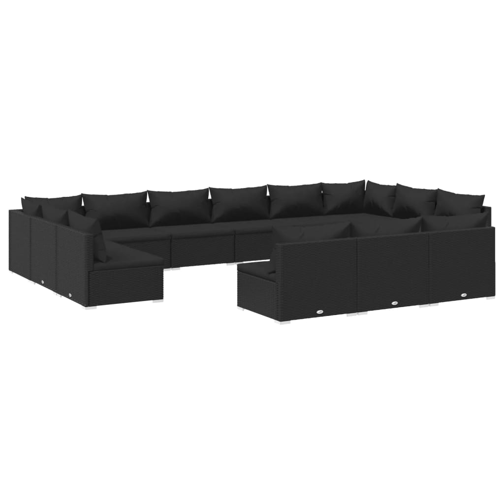 vidaXL 13 pcs conjunto lounge de jardim c/ almofadões vime PE preto