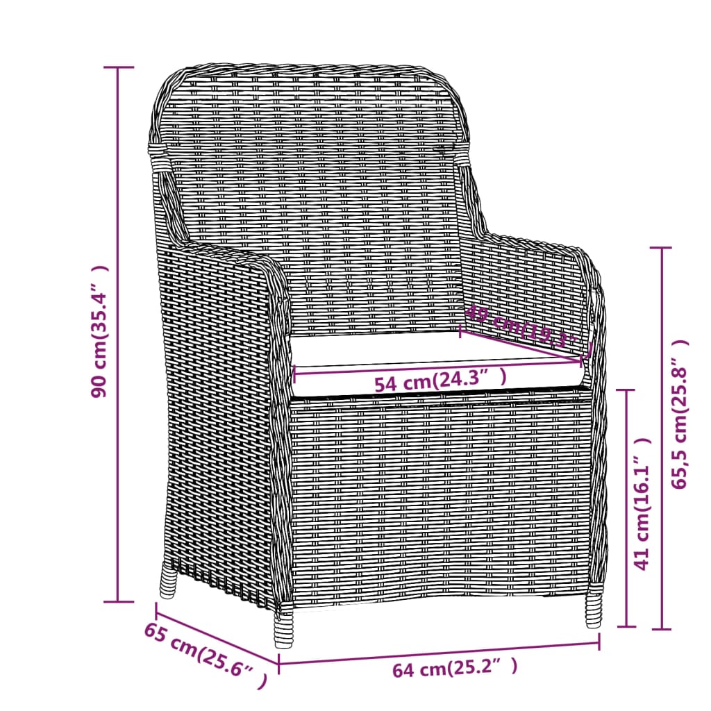 vidaXL 7 pcs conjunto de jantar para jardim com almofadões preto