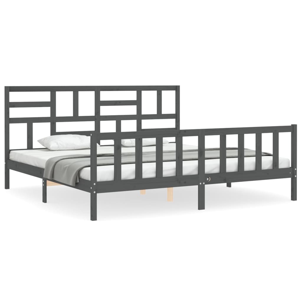 vidaXL Estrutura de cama com cabeceira 200x200 cm madeira maciça cinza