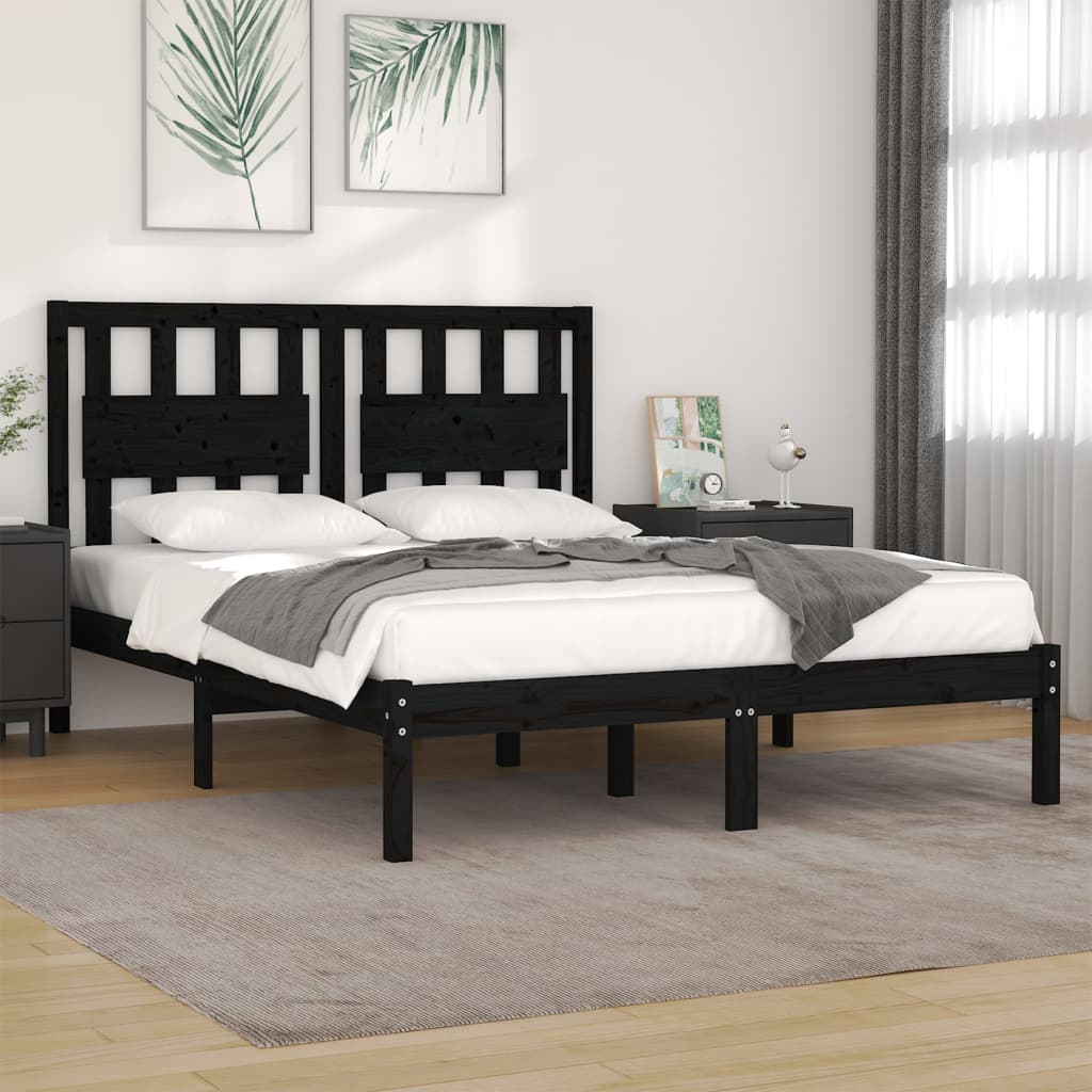 vidaXL Estrutura de cama pequena casal 120x190 cm pinho maciço preto