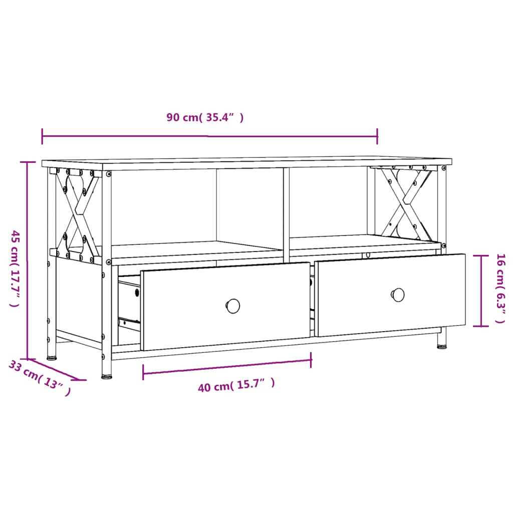 vidaXL Móvel de TV 90x33x45 cm derivados de madeira/ferro cinza sonoma