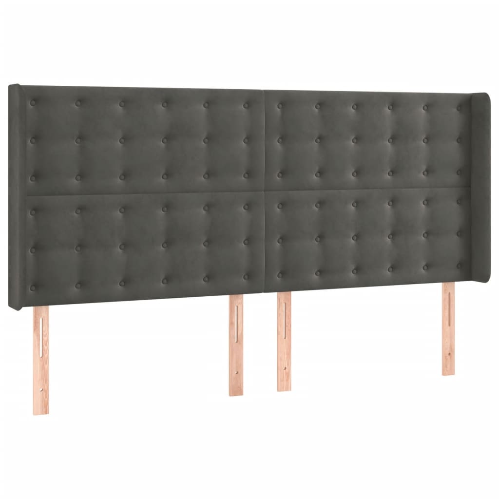 vidaXL Cabeceira de cama c/ LED veludo 163x16x118/128 cm cinza-escuro