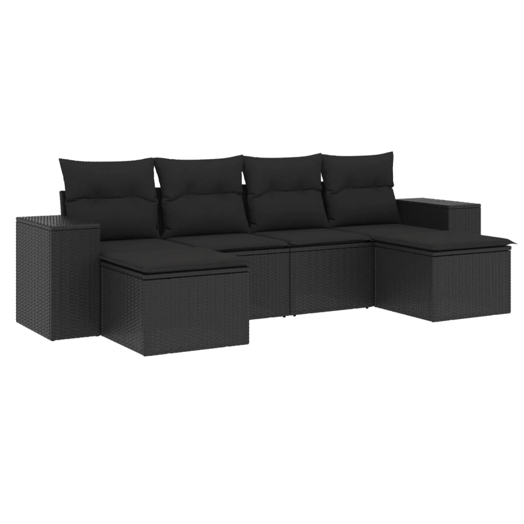 vidaXL 6 pcs conjunto sofás de jardim c/ almofadões vime PE preto