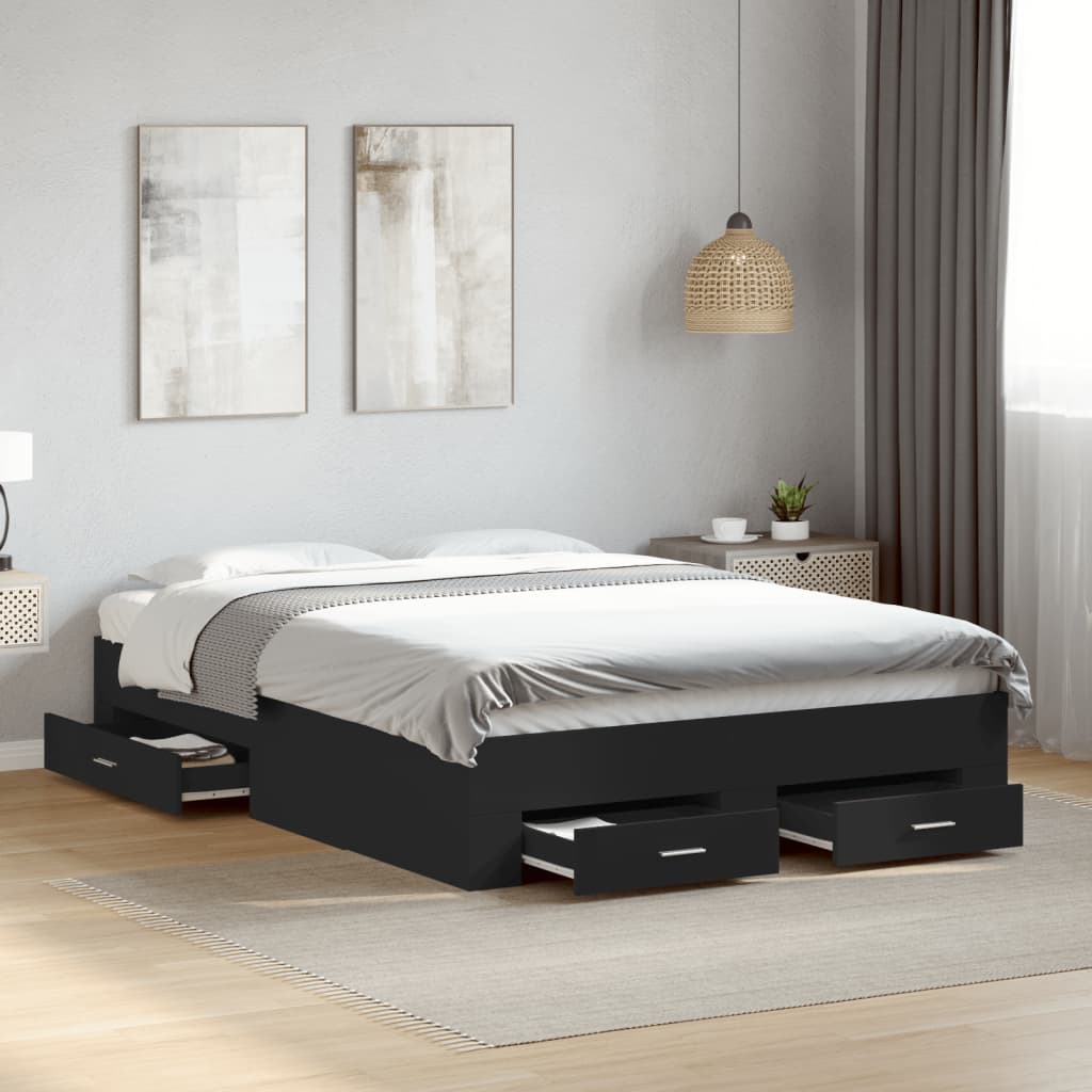 vidaXL Estrutura de cama c/ gavetas 135x190 cm derivados madeira preto