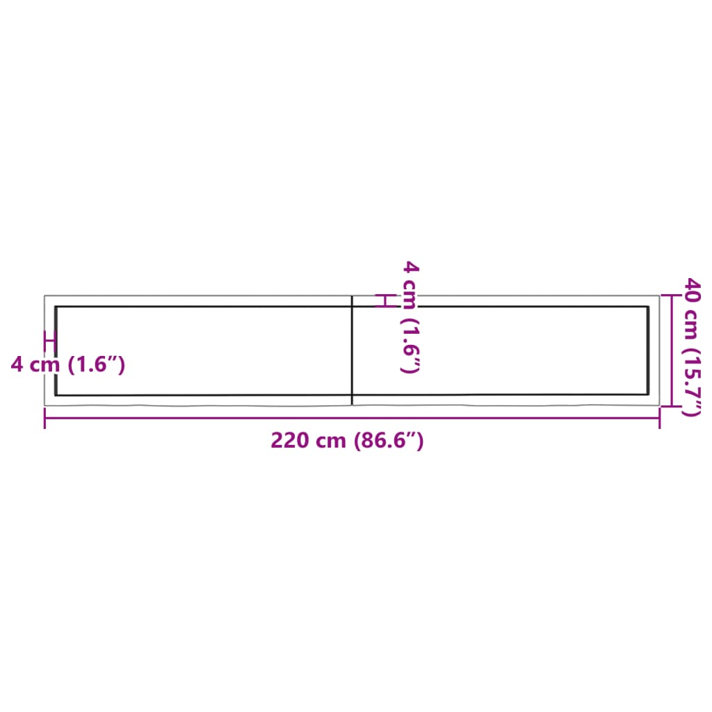 vidaXL Bancada p/ WC 220x40x(2-4)cm madeira tratada maciça castanho