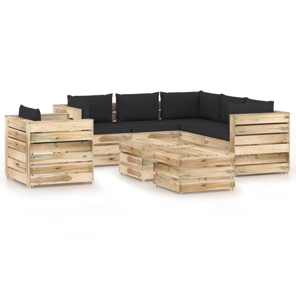 vidaXL 8 pcs conj. lounge jardim c/ almofadões madeira impreg. verde