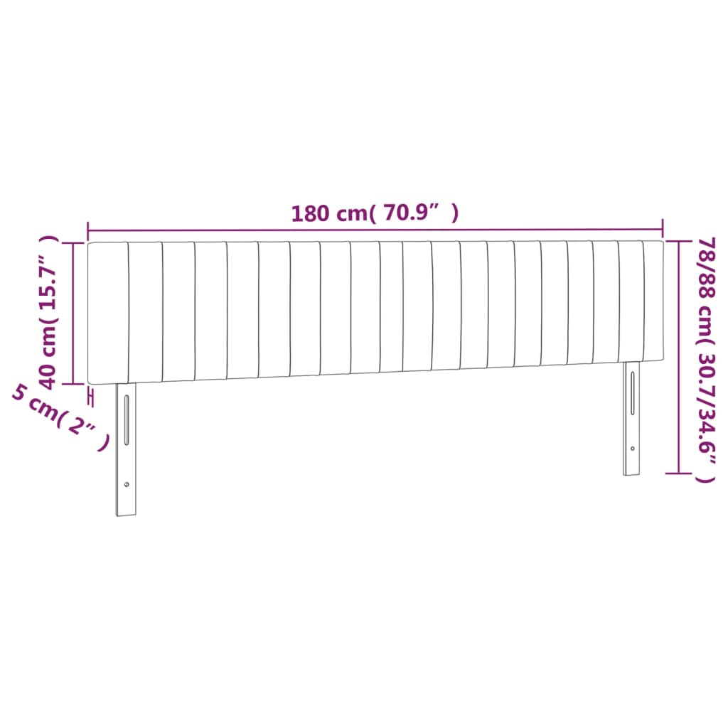 vidaXL Cabeceira de cama c/luzes LED tecido 180x5x78/88 cm cinza-claro