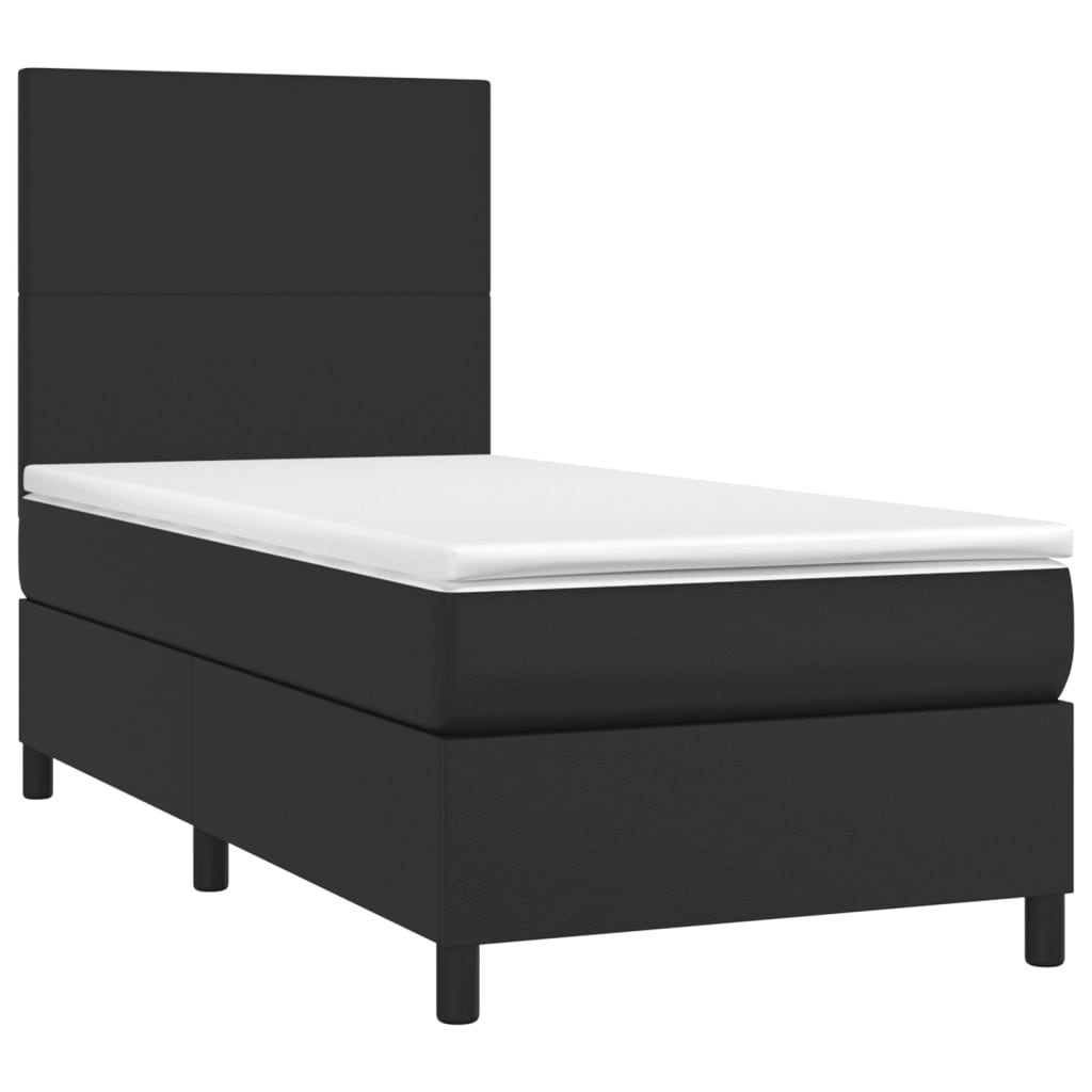 vidaXL Cama box spring c/ colchão/LED 90x190 cm couro artificial preto