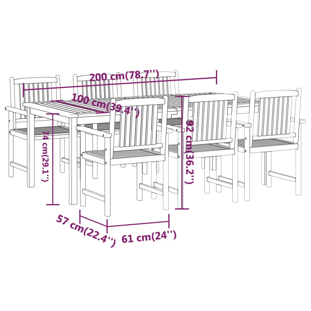 vidaXL 7 pcs conjunto de jantar para jardim madeira de acácia maciça