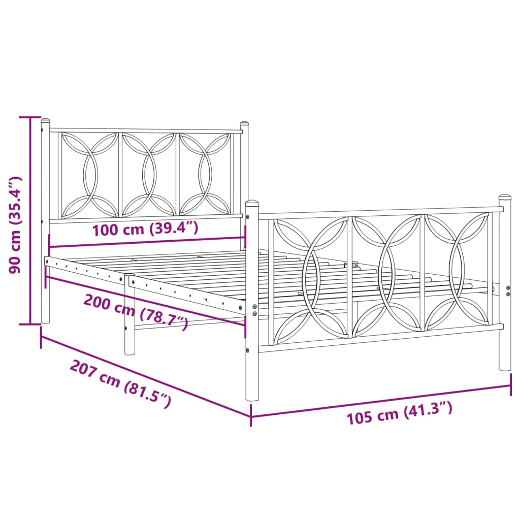 vidaXL Estrutura de cama com cabeceira e pés 100x200 cm metal branco