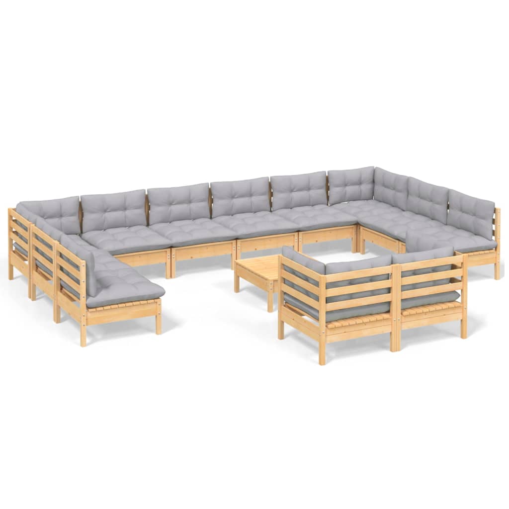 vidaXL 13 pcs conjunto lounge de jardim c/ almofadões cinza pinho