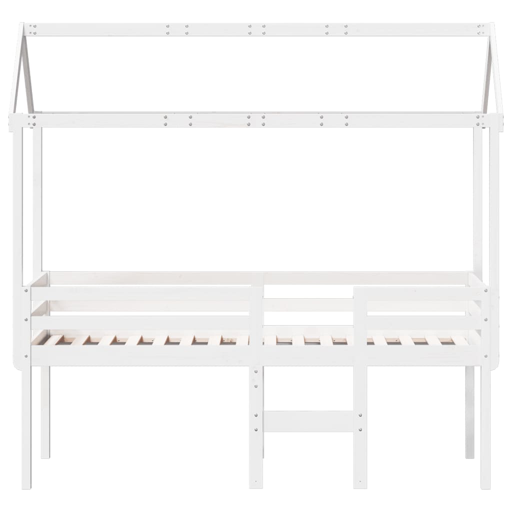 vidaXL Cama alta com telhado 75x190 cm pinho maciço branco